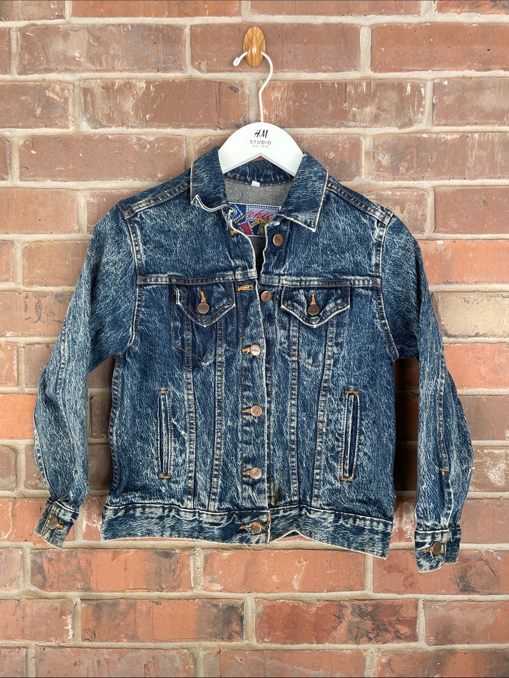 Kids Vintage Chic jeans Acid Washed Denim Jacket Large #198